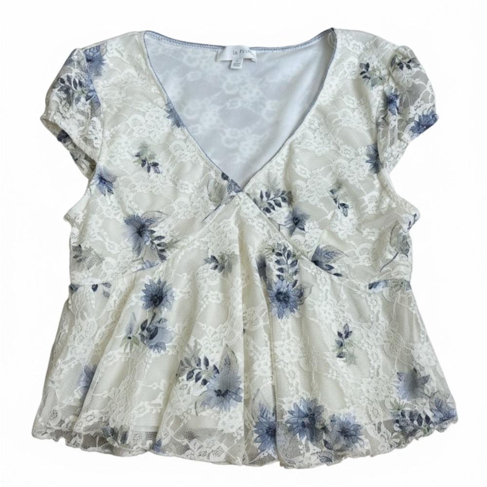 La Peche XL Lace Floral Peplum Top Coquette Doll Romantic Aesthetic Cottagecore